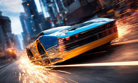 Amazing luxury car, High speed cars are driving on the streetsの素材