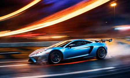 sports car speeding on the open road, luxury car conceptの素材