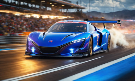sports car speeding on the open road, luxury car conceptの素材