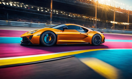 sports car speeding on the open road, luxury car conceptの素材
