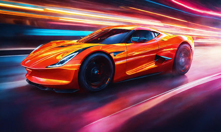 view high speed of a luxury sports car driving on the streetsの素材