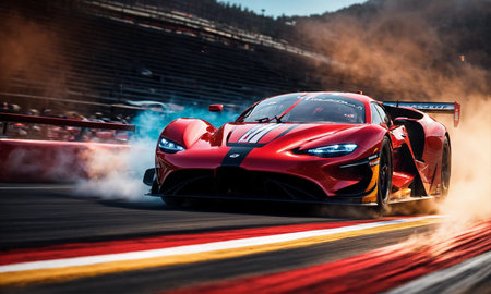 view high speed of a luxury sports car driving on the streetsの素材
