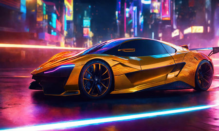 view high speed of a luxury sports car driving on the streetsの素材