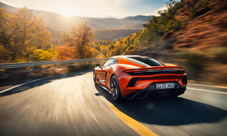fast sports car in modern urban setting high speed on the streetの素材