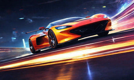 fast sports car in modern urban setting high speed on the streetの素材