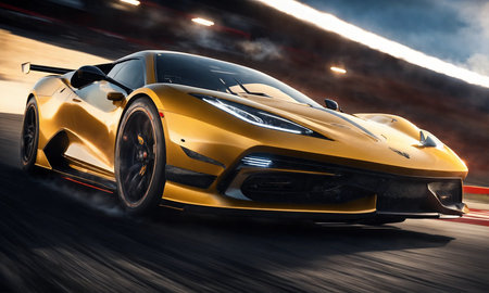 Sports Car Moving At High Speed On Racetrackの素材