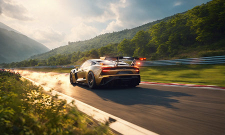 Sports Car Moving At High Speed On Racetrackの素材