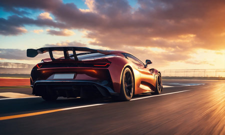 Sports Car Moving At High Speed On Racetrackの素材