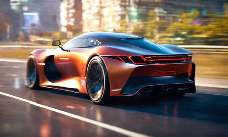Speeding Sports Car On Highway,  Powerful acceleration of a supercarの素材