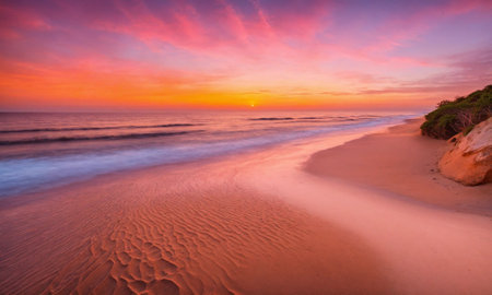 Closeup sea sand beach. Panoramic beach landscape. Inspire tropical beach seascape horizonの素材