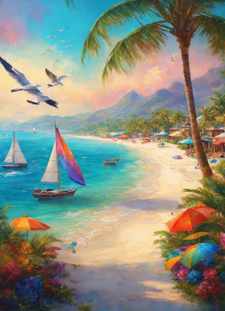 Closeup sea sand beach. Panoramic beach landscape. Inspire tropical beach seascape horizonの素材