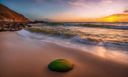 Sea sand sky concept, sunset colors cloudsの素材