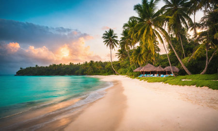 Beautiful tropical beach with white sand,の素材