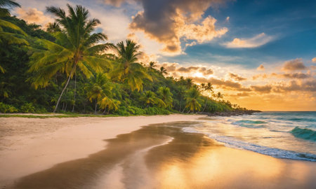 Tropical landscape of summer scenery. Luxury travel vacation destination. Exotic beach landscape.の素材