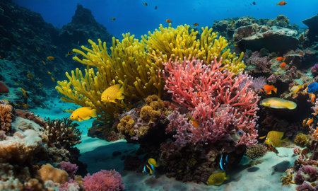 Tropical sea underwater fishes on coral reefの素材