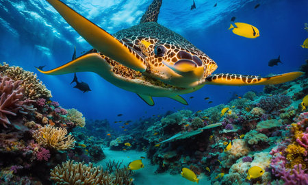 Animals of the underwater sea world. Ecosystem. Colorful tropical fish.の素材