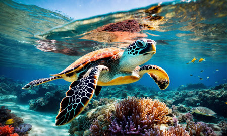 Animals of the underwater sea world. Ecosystem. Colorful tropical fish.の素材