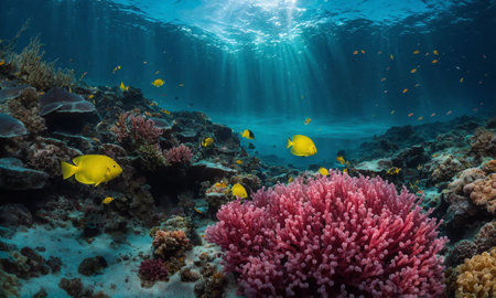 Animals of the underwater sea world. Ecosystem. Colorful tropical fish.の素材