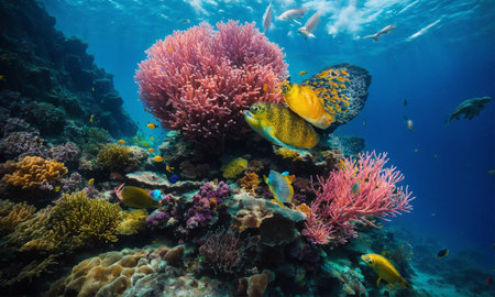 Underwater view of the coral reef. Ecosystem. Life in tropical waters.の素材