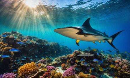 Underwater view of the coral reef. Ecosystem. Life in tropical waters.の素材