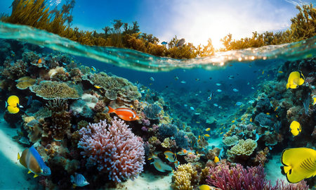 Underwater Scene With Reef And Tropical Fish, amazing natureの素材