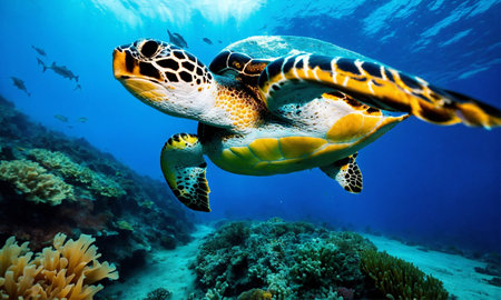 Life in a coral reef. Rich colors of tropical fish. Animals of the underwater sea world. Ecosystem.の素材