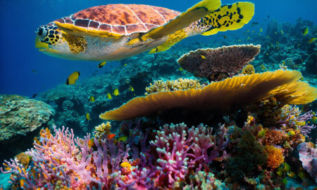 Underwater Scene With Coral Reef And Exotic Fishesの素材