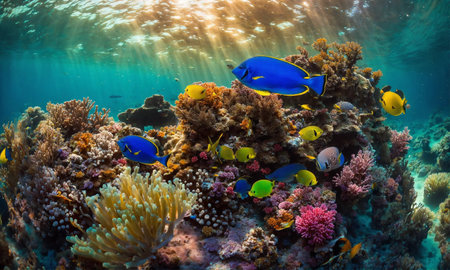 Underwater Scene With Coral Reef And Exotic Fishesの素材