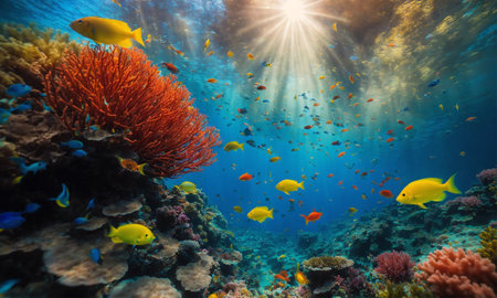 Underwater Scene With Coral Reef And Exotic Fishesの素材