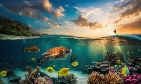Underwater Scene With Coral Reef And Exotic Fishesの素材