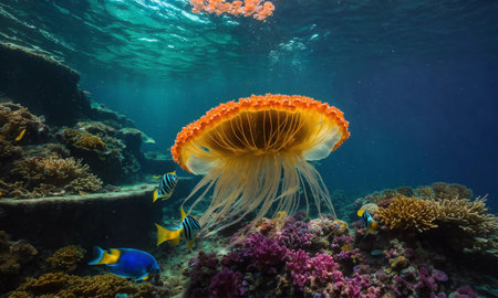 Underwater Scene With Coral Reef And Exotic Fishesの素材