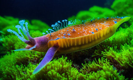 Colorful tropical fish in coastal waters. Life in a coral reef. Animals of the underwater sea world.の素材