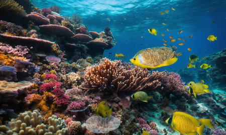 Colorful tropical fish in coastal waters. Life in a coral reef. Animals of the underwater sea world.の素材