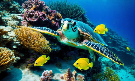 Colorful tropical fish in coastal waters. Life in a coral reef. Animals of the underwater sea world.の素材