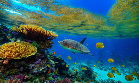 Colorful tropical fish in coastal waters. Life in a coral reef. Animals of the underwater sea world.の素材