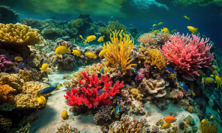 Colorful tropical fish in coastal waters. Life in a coral reef. Animals of the underwater sea world.の素材