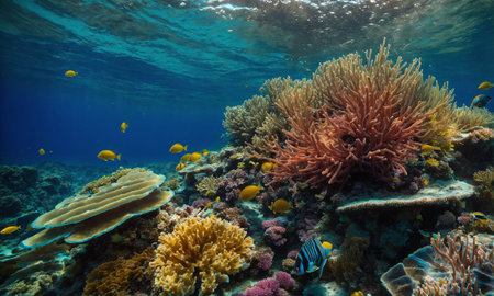 Colorful tropical fish in coastal waters. Life in a coral reef. Animals of the underwater sea world.の素材