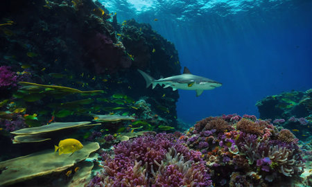 Colorful coral reef of the underwater world. Coral reef underwater. Underwater world sceneの素材