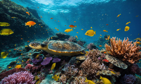 Colorful coral reef of the underwater world. Coral reef underwater. Underwater world sceneの素材
