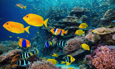 Colorful coral reef of the underwater world. Coral reef underwater. Underwater world sceneの素材