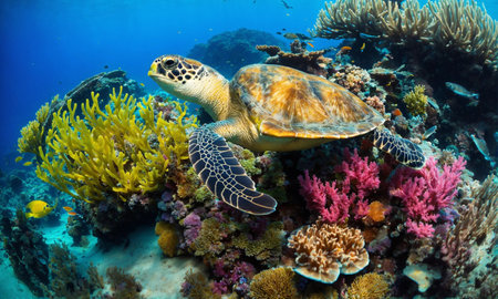 Colorful coral reef of the underwater world. Coral reef underwater. Underwater world sceneの素材