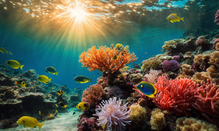 Colorful coral reef of the underwater world. Coral reef underwater. Underwater world scene