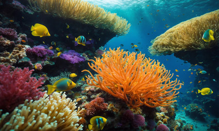 Colorful coral reef of the underwater world. Coral reef underwater. Underwater world sceneの素材