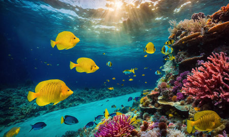 Colorful coral reef of the underwater world. Coral reef underwater. Underwater world sceneの素材