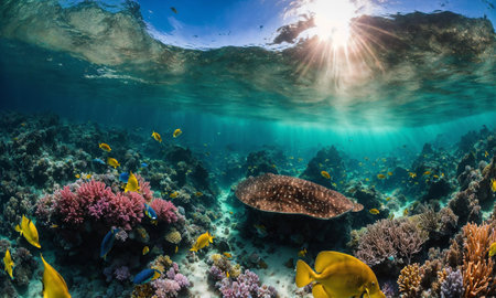 Colorful coral reef of the underwater world. Coral reef underwater. Underwater world sceneの素材