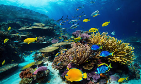 Colorful coral reef of the underwater world. Coral reef underwater. Underwater world sceneの素材