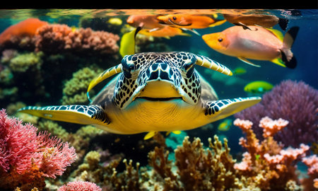 Colorful coral reef of the underwater world. Coral reef underwater. Underwater world sceneの素材