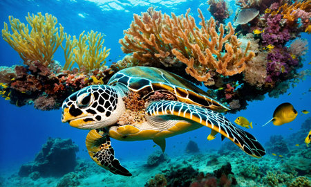 Colorful coral reef of the underwater world. Coral reef underwater. Underwater world sceneの素材