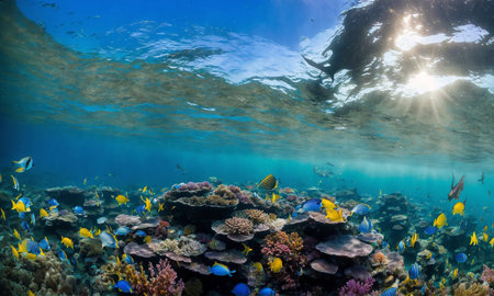 Underwater Scene With Reef And Tropical Fish, amazing natureの素材