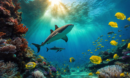 Underwater Scene With Coral Reef And Exotic Fishesの素材